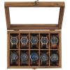 imageSONGMICS 10Slot Watch Box Solid Wood Organizer With Glass Lid Display Case With Removable Pillows Gift for Loved Ones Ebony Black UJOW100B01Rustic Walnut