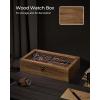 imageSONGMICS 10Slot Watch Box Solid Wood Organizer With Glass Lid Display Case With Removable Pillows Gift for Loved Ones Ebony Black UJOW100B01Rustic Walnut