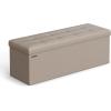 imageSONGMICS MAZIE Collection  43 Inches Folding Storage Ottoman Bench Ottoman with Storage Foot Rest Stool Load 660 lb for Living Room Synthetic Leather White ULSF702Camel Brown