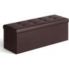 imageSONGMICS MAZIE Collection  43 Inches Folding Storage Ottoman Bench Ottoman with Storage Foot Rest Stool Load 660 lb for Living Room Synthetic Leather White ULSF702Brown
