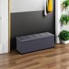 imageSONGMICS MAZIE Collection  43 Inches Folding Storage Ottoman Bench Ottoman with Storage Foot Rest Stool Load 660 lb for Living Room Synthetic Leather White ULSF702Dark Gray
