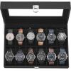 imageSONGMICS Watch Box 12Slot Watch Case with Large Glass Lid Removable Watch Pillows Watch Box Organizer Gift for Loved Ones Black Synthetic Leather Greenish Beige Lining UJWB12BEBlack  Black