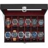 imageSONGMICS Watch Box 12Slot Watch Case with Large Glass Lid Removable Watch Pillows Watch Box Organizer Gift for Loved Ones Black Synthetic Leather Greenish Beige Lining UJWB12BEBlack  Wine Red