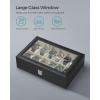 imageSONGMICS Watch Box 12Slot Watch Case with Large Glass Lid Removable Watch Pillows Watch Box Organizer Gift for Loved Ones Black Synthetic Leather Greenish Beige Lining UJWB12BEBlack  Greenish Beige