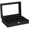 imageSONGMICS Watch Box 12Slot Watch Case with Large Glass Lid Removable Watch Pillows Watch Box Organizer Gift for Loved Ones Black Synthetic Leather Greenish Beige Lining UJWB12BEBlack  Black