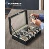 imageSONGMICS Watch Box 12Slot Watch Case with Large Glass Lid Removable Watch Pillows Watch Box Organizer Gift for Loved Ones Black Synthetic Leather Greenish Beige Lining UJWB12BEBlack  Greenish Beige