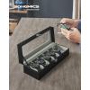 imageSONGMICS Watch Box 12Slot Watch Case with Large Glass Lid Removable Watch Pillows Watch Box Organizer Gift for Loved Ones Black Synthetic Leather Greenish Beige Lining UJWB12BEBlack  Gray