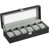 imageSONGMICS Watch Box 12Slot Watch Case with Large Glass Lid Removable Watch Pillows Watch Box Organizer Gift for Loved Ones Black Synthetic Leather Greenish Beige Lining UJWB12BEBlack  Gray