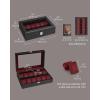 imageSONGMICS Watch Box 12Slot Watch Case with Large Glass Lid Removable Watch Pillows Watch Box Organizer Gift for Loved Ones Black Synthetic Leather Greenish Beige Lining UJWB12BEBlack  Wine Red