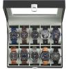 imageSONGMICS Watch Box 12Slot Watch Case with Large Glass Lid Removable Watch Pillows Watch Box Organizer Gift for Loved Ones Black Synthetic Leather Greenish Beige Lining UJWB12BEBlack  Gray