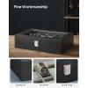 imageSONGMICS Watch Box 12Slot Watch Case with Large Glass Lid Removable Watch Pillows Watch Box Organizer Gift for Loved Ones Black Synthetic Leather Greenish Beige Lining UJWB12BEBlack  Gray