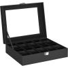 imageSONGMICS Watch Box 12Slot Watch Case with Large Glass Lid Removable Watch Pillows Watch Box Organizer Gift for Loved Ones Black Synthetic Leather Greenish Beige Lining UJWB12BEBlack  Black