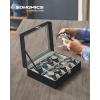 imageSONGMICS Watch Box 12Slot Watch Case with Large Glass Lid Removable Watch Pillows Watch Box Organizer Gift for Loved Ones Black Synthetic Leather Greenish Beige Lining UJWB12BEBlack  Gray
