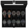 imageSONGMICS Watch Box 12Slot Watch Case with Large Glass Lid Removable Watch Pillows Watch Box Organizer Gift for Loved Ones Black Synthetic Leather Greenish Beige Lining UJWB12BEBlack  Black
