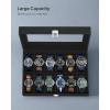 imageSONGMICS Watch Box 12Slot Watch Case with Large Glass Lid Removable Watch Pillows Watch Box Organizer Gift for Loved Ones Black Synthetic Leather Greenish Beige Lining UJWB12BEBlack  Black