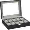 imageSONGMICS Watch Box 12Slot Watch Case with Large Glass Lid Removable Watch Pillows Watch Box Organizer Gift for Loved Ones Black Synthetic Leather Greenish Beige Lining UJWB12BEBlack  Gray