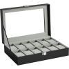 imageSONGMICS Watch Box 12Slot Watch Case with Large Glass Lid Removable Watch Pillows Watch Box Organizer Gift for Loved Ones Black Synthetic Leather Greenish Beige Lining UJWB12BEBlack  Gray