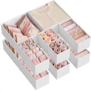 imageSONGMICS Drawer OrganizerDresser Drawer Organizers Set of 12 Foldable Fabric Storage Bins for Socks Underwear Bras Ties Scarves Cloud White URDZ006W02Cloud White