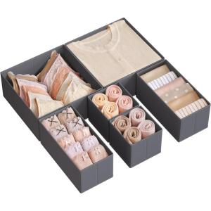 imageSONGMICS Drawer OrganizerDresser Drawer Organizers Set of 12 Foldable Fabric Storage Bins for Socks Underwear Bras Ties Scarves Cloud White URDZ006W02Slate Gray