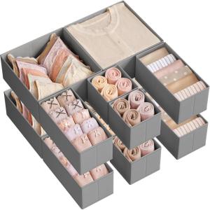imageSONGMICS Drawer OrganizerDresser Drawer Organizers Set of 12 Foldable Fabric Storage Bins for Socks Underwear Bras Ties Scarves Cloud White URDZ006W02Dove Gray