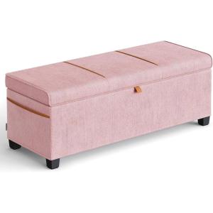 imageSONGMICS HOME Storage Ottoman Bench Storage Chest 157 x 433 x 157 Inches End of Bed Bench 27 Gal 103 L for Bedroom Entryway Living Room Jelly Pink ULSF533R01
