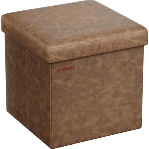 imageSONGMICS MAZIE Collection  43 Inches Folding Storage Ottoman Bench Ottoman with Storage Foot Rest Stool Load 660 lb for Living Room Synthetic Leather White ULSF702Coffee Brown