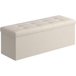 imageSONGMICS MAZIE Collection  43 Inches Folding Storage Ottoman Bench Ottoman with Storage Foot Rest Stool Load 660 lb for Living Room Synthetic Leather White ULSF702Cream White
