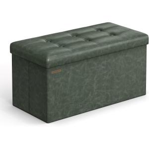 imageSONGMICS MAZIE Collection  43 Inches Folding Storage Ottoman Bench Ottoman with Storage Foot Rest Stool Load 660 lb for Living Room Synthetic Leather White ULSF702Forest Green