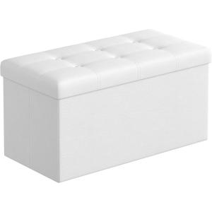 imageSONGMICS MAZIE Collection  43 Inches Folding Storage Ottoman Bench Ottoman with Storage Foot Rest Stool Load 660 lb for Living Room Synthetic Leather White ULSF702White