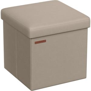 imageSONGMICS MAZIE Collection  43 Inches Folding Storage Ottoman Bench Ottoman with Storage Foot Rest Stool Load 660 lb for Living Room Synthetic Leather White ULSF702Camel Brown
