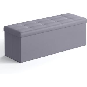 imageSONGMICS MAZIE Collection  43 Inches Folding Storage Ottoman Bench Ottoman with Storage Foot Rest Stool Load 660 lb for Living Room Synthetic Leather White ULSF702Light Gray