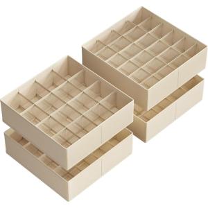 imageSONGMICS Set of 4 Drawer Organizers Closet Organizers for Underwear 80 Cells Foldable Sock Holders 118 x 118 x 39 Inches for Storing Socks Ties Belts Dove Gray URUS011G01Sand Beige