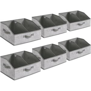 imageSONGMICS Set of 6 Storage Baskets Foldable Storage Bins Fabric Boxes 157 x 118 x 79 Inches Closet Storage Organizers 3 Handles for Bedroom Living Room Cattail Gray URFB0140G01Cattail Gray