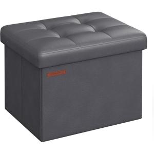 imageSONGMICS Small Folding Storage Ottoman Foot Rest Stool Cube Footrest Synthetic Leather 122 x 161 x 122 Inches 286 lb Capacity for Living Room Bedroom Dorm Coffee Brown ULSF100K01Dark Gray