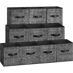 imageSONGMICS Storage Cubes 13Inch NonWoven Fabric Bins with Double Handles Set of 8 Closet Organizers for Shelves Foldable for Clothes Cattail Gray UROB833G01Ink Black