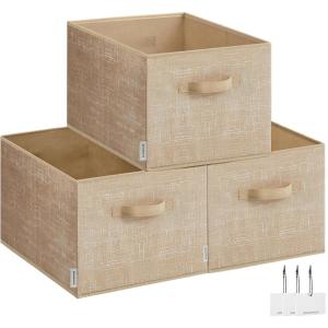 imageSONGMICS Storage Cubes 13Inch NonWoven Fabric Bins with Double Handles Set of 8 Closet Organizers for Shelves Foldable for Clothes Cattail Gray UROB833G01Sand Beige