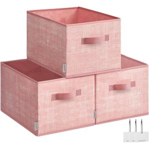 imageSONGMICS Storage Cubes 13Inch NonWoven Fabric Bins with Double Handles Set of 8 Closet Organizers for Shelves Foldable for Clothes Cattail Gray UROB833G01Jelly Pink