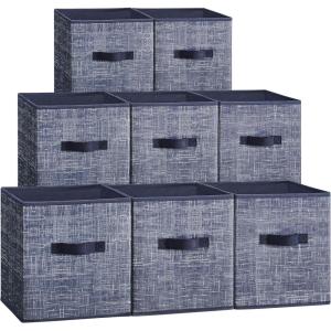 imageSONGMICS Storage Cubes 13Inch NonWoven Fabric Bins with Double Handles Set of 8 Closet Organizers for Shelves Foldable for Clothes Cattail Gray UROB833G01Navy Blue