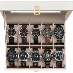imageSONGMICS Watch Box 12Slot Watch Case with Large Glass Lid Removable Watch Pillows Watch Box Organizer Gift for Loved Ones Black Synthetic Leather Greenish Beige Lining UJWB12BECloud White  Cappuccino Beige