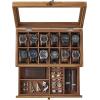 imageSONGMICS 12Slot Watch Box 2Tier Watch Display Case with Large Glass Lid Removable Watch Pillows Velvet Lining Jewelry Box Gift Idea Ebony Black UJOW012B01Rustic Walnut