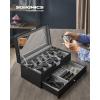 imageSONGMICS 12Slot Watch Box Lockable Watch Case with Glass Lid 2 Layers with 1 Drawer for Rings Bracelets Gift Idea Black Synthetic Leather Black Lining UJWB012B03Black  Gray