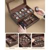 imageSONGMICS 12Slot Watch Box Lockable Watch Case with Glass Lid 2 Layers with 1 Drawer for Rings Bracelets Gift Idea Black Synthetic Leather Black Lining UJWB012B03Brown  Brown