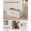 imageSONGMICS 12Slot Watch Box Lockable Watch Case with Glass Lid 2 Layers with 1 Drawer for Rings Bracelets Gift Idea Black Synthetic Leather Black Lining UJWB012B03Cloud White  Cappuccino Beige