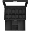 imageSONGMICS 12Slot Watch Box Lockable Watch Case with Glass Lid 2 Layers with 1 Drawer for Rings Bracelets Gift Idea Black Synthetic Leather Black Lining UJWB012B03Black  Black