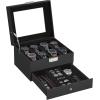 imageSONGMICS 12Slot Watch Box Lockable Watch Case with Glass Lid 2 Layers with 1 Drawer for Rings Bracelets Gift Idea Black Synthetic Leather Black Lining UJWB012B03Black  Black