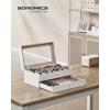 imageSONGMICS 12Slot Watch Box Lockable Watch Case with Glass Lid 2 Layers with 1 Drawer for Rings Bracelets Gift Idea Black Synthetic Leather Black Lining UJWB012B03Cloud White  Cappuccino Beige