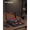 imageSONGMICS 12Slot Watch Box Lockable Watch Case with Glass Lid 2 Layers with 1 Drawer for Rings Bracelets Gift Idea Black Synthetic Leather Black Lining UJWB012B03Black  Wine Red