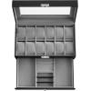 imageSONGMICS 12Slot Watch Box Lockable Watch Case with Glass Lid 2 Layers with 1 Drawer for Rings Bracelets Gift Idea Black Synthetic Leather Black Lining UJWB012B03Black  Gray