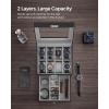imageSONGMICS 12Slot Watch Box Lockable Watch Case with Glass Lid 2 Layers with 1 Drawer for Rings Bracelets Gift Idea Black Synthetic Leather Black Lining UJWB012B03Black  Gray