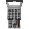 imageSONGMICS 12Slot Watch Box Lockable Watch Case with Glass Lid 2 Layers with 1 Drawer for Rings Bracelets Gift Idea Black Synthetic Leather Black Lining UJWB012B03Black  Gray